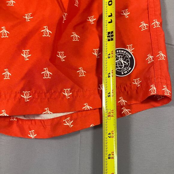Original Penguin Swim Trunks Boys Medium Red White Penguin Logo Print Board Sho - Picture 7 of 16